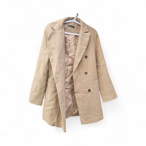 SHEIN Beige Longline Trench Blazer Coat – Minimalist Neutral Jacket – Size L